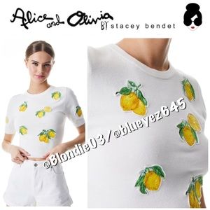 Alice + Olivia Ciara Lemon Embellished Pullover Sweater M